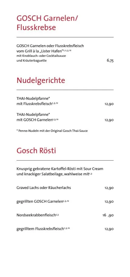 Gosch Speisekarte