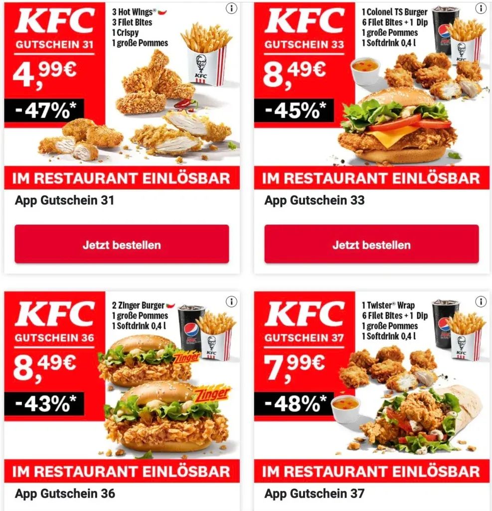 KFC Gutscheine Preise