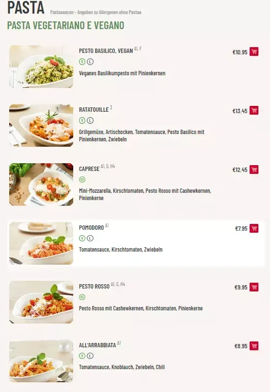 Vapiano Speisekarte Preise