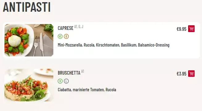 Vapiano Speisekarte Preise