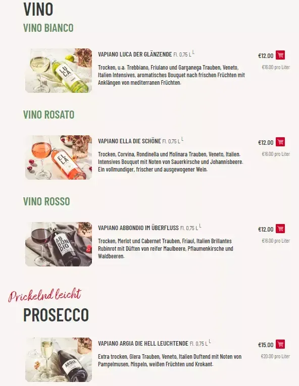 Vapiano Speisekarte Preise